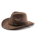Donkerbruine cowboyhoed van imitatiesuède met gevlochten band en vintage bronzen gesp - M(56-58cm) / koffiekleur
