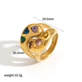 Gold vintage wavy ring with five multi-colored heart-shaped crystals and dimension scale - Multicolored Heart Gemstone Vintage Style (TR4394)
