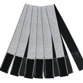 Detailed view of silver and black reflective elastic wig bands with velcro fasteners - Bright Silver