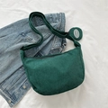 Dark green corduroy crossbody dumpling bag with matching round coin purse pendant - Dark Green