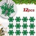 Set of 12 dark green snowflake felt cutlery holders for Christmas table decoration - Hexagonal Snowflake / 12-Piece Set / Green
