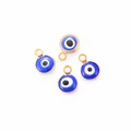 Set of four 6mm gold stainless steel Turkish Evil Eye charms for DIY jewelry making - Dark Blue