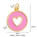 Pink enamel heart round pendant in gold-plated brass measuring 16x23mm and weighing 1.87g - Pink Cutout Heart-L281214