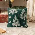 Dark green plush Christmas pillow featuring white embroidered trees and snowflakes - Christmas Green / 30*50cm Without Core