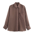 Classic coffee and white striped long sleeve shirt with front pocket and button closure - XS / Coffee Striped