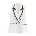 Gilet da donna bianco con bordi neri a contrasto e chiusura a doppio petto - XS / Gilet elegante