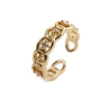 Golden hollow chain open ring for women featuring four sparkling inlaid gemstones - Four Stone Band Gold
