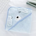 Blue coral fleece hooded baby towel with cute 3D animal embroidery on soft blanket - Blue Puppy