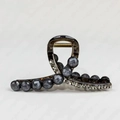 Close-up of small green hair claw clip with faux pearls and rhinestones on gold spring - Large 11CM / Grey Blue