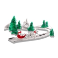 Christmas snowman brooch with green trees and red sleigh in silver metal and enamel - Christmas Sleigh (YNCP7357)