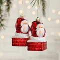 Santa Claus chimney Christmas hanging ornaments 10cm red and white glitter decorations - Santa Claus Style A (Set of 2)
