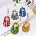 DIY diamond painting matryoshka doll keychains in red, blue, and gold with pearls - QC019 Matryoshka Doll I (5pcs) Double-sided