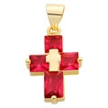 Golden cross pendant featuring four square red zircon stones for jewelry making - Pendant 3 (Gold Red Zirconia Cross)