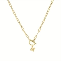 Minimalist gold-plated paperclip chain necklace with OT buckle and letter M pendant - M