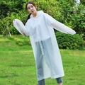 Translucent white EVA reusable raincoat with drawstring hood and snap button closure - 18 Silk White