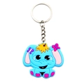 Cute blue cartoon elephant PVC keychain with pink ears and silver metal ring - Elephant Keychain