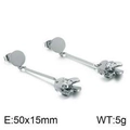Silver flower drop earrings with zircon stones and long bars, size 50x15mm and 5g weight - Steel Color (Silver)
