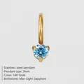 3mm round light sapphire zircon birthstone pendant in 14K gold plated stainless steel - March Light Blue - Gold