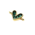 Detail of a golden heart connector with emerald green zircons for DIY jewelry making - Green Connector