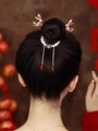 Sparkling deer antler hair clip with red bead tassels and pearl accents for festive styling - F0380 Red Elk