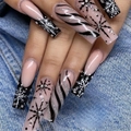 Faux ongles ballerine de Noël avec flocons blancs, paillettes et petits strass brillants - Style de Colle (SGCY-637)