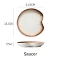 Retro cream ceramic snack plate with brown gradient rim and leaf shape, 13.3cm size - Golden Autumn (Cream with Brown Edge)