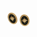 Pendientes ovalados dorados vintage con detalles negros y estrella de cristal - Estilo Negro Dorado (KDE2106)