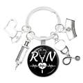 Nurse keychain featuring silver medical charms like heart, syringe, and RN logo - Registered Nurse RN White (23)