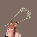 Elegant gold ginkgo leaf U-shaped hair pin with colorful crystals and pearls - Gun Black Ginkgo Leaf Double Fork - Gold