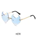 Trendy rimless devil heart shaped sunglasses with light blue gradient lenses and gold temples - Gold Double Blue