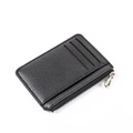 Porte-cartes slim en cuir noir avec 3 fentes et une poche zippée argentée - Noir