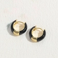 Elegant gold metal hoop earrings with black enamel inlay and a polished hinge finish - Black