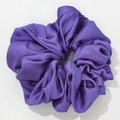 Satin purple oversized pleated hair scrunchie with smooth finish and silky luster - Purple