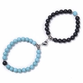 Détail de perles turquoise bleues et noir mat avec fermoir magnétique en forme de cœur - Cœur Blanc - Turquoise et Pierre Dépolie