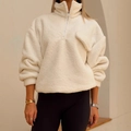 Sweat-shirt en polaire crème à demi-zip avec poche poitrine et col montant confortable - S / Blanc