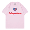 T-shirt rose oversize en coton avec drapeau du Libéria en cœur et imprimé de fête - Rose