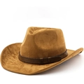 Klassieke donkerbruine suède western cowboyhoed met gestikte lederen decoratieve band - M (56-58cm) / Khaki