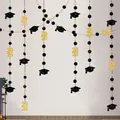 Class of 2026 graduation party banner with black doctoral caps and gold glitter stars - Black Gold (2026 Cap Star)