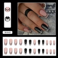 Minimalist long coffin press-on nails with black French tips and pink base 24pcs set - Transparent French (W440)