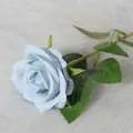 Single light blue velvet rose artificial flower with green leaves for home decor - Haze Blue