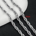 Detailed 5mm silver stainless steel wheat link chain necklace with polished finish - Twist Rope-5mm