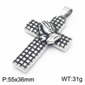 Silver gothic cross pendant with praying hands relief and woven texture detail - Praying Hands Textured Cross Pendant (KP130919-MZOZ)