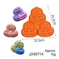 Halloween Kürbis Silikonform für Schokolade und Fondant mit Jack-O-Lantern Kürbis-Motiven - 5-Mulden Kürbis / Orange