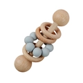 Baby beech wood rattle with grey-blue silicone beads for teething and motor skills - 83# Grey Blue