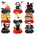 9-piece Halloween honeycomb paper decorations featuring pumpkins and ghosts - Halloween Honeycomb Ornament Style C