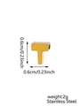 Macro view of 0.6x0.6cm golden stainless steel T-shape pendant with size and weight specs - Letter-T / Steel