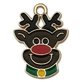 Christmas reindeer enamel charm with brown face and red nose for DIY jewelry - Reindeer Head B 21x16mm