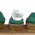 Green Christmas cupcake with a mirror acrylic Merry Christmas topper on wooden tray - Silver Christmas Style 6