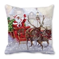Christmas peach skin pillow featuring Santa Claus and reindeer sleigh festive design - Santa Driving Sleigh