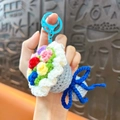 Handmade crocheted colorful flower bouquet keychain, ideal graduation gift for students - Blue Bouquet Style / Blue